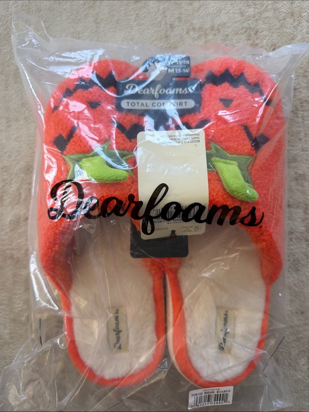 dearfoams Orange Pumpkin Knit Slip-On Clog Slippers Unisex